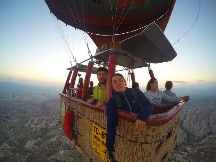Hot air balloon cappadocia, Cappadocia, Capadoccia, Kappadocia, Kappadokiya, Turkey, Turkiye, hotair balloon, ballooning, Goreme, Voyager balloons, voyager cappadocia, bucket list, dream destination, sun rise, fairytale, fairy towers, GoPro, Rose Valley, price, 