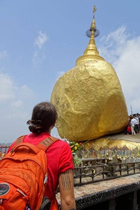 Myanmar golden rock, Kyaiktiyo Pagoda, how to visit Kyaiktiyo Pagoda, Bago, How to visit the Kyaiktiyo Pagoda from Yangon, day trip, bus, train, flight, hike, clothing, women, buddhism, How to visit the Golden Rock Pagoda from Yangon, Bago, Lake Inle, Mandalay, Bagan, Kyaikto, Kinpun, village, hotel, hostel, accommodation, truck, how to visit, rules, long pants, long trousers, longyi, skirt, golden rock hotel myanmar, 