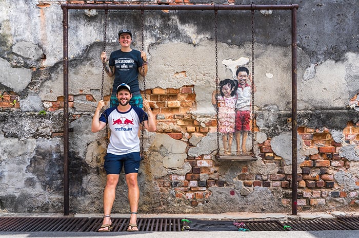 Penang Itinerary: What to do in Penang in 3 days: Georgetown Malaysia guide. Interactive street art, kids on a swing!