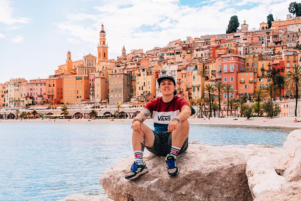Nic at the seaside in Menton, France.