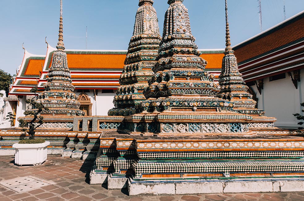 The ornate details of the prabangs of Wat Pho in Bangkok, Thailand