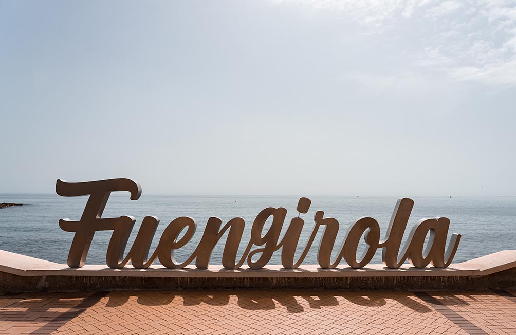 The Fuengirola sign on the beach in Southern Spain