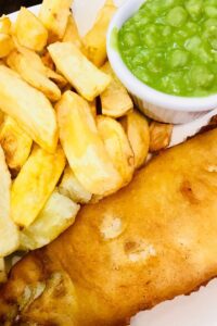 fish and chips and mushy peas